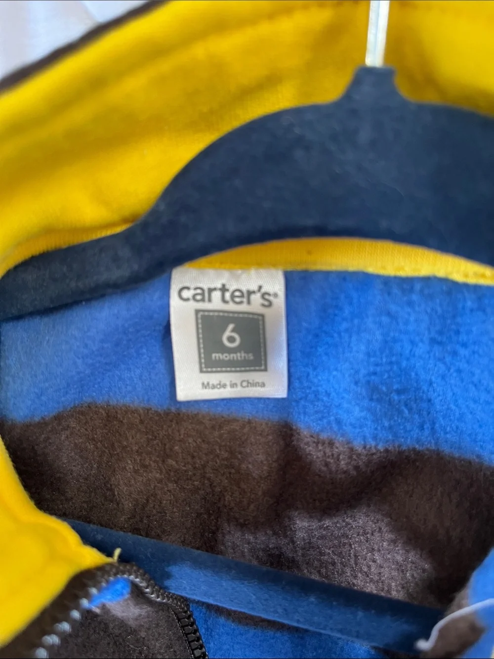 Carter's Blue and Brown Striped Fleece Vest with Yellow Truck Patch